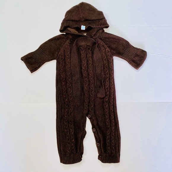 Beba Bean Knitted Chocolate coloured Hooded Romper Size 3-6 months - Picture 1 of 4